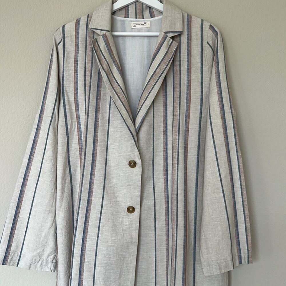 NWOT Women’s Striped Cotton-Linen Blazer in beige, Size L